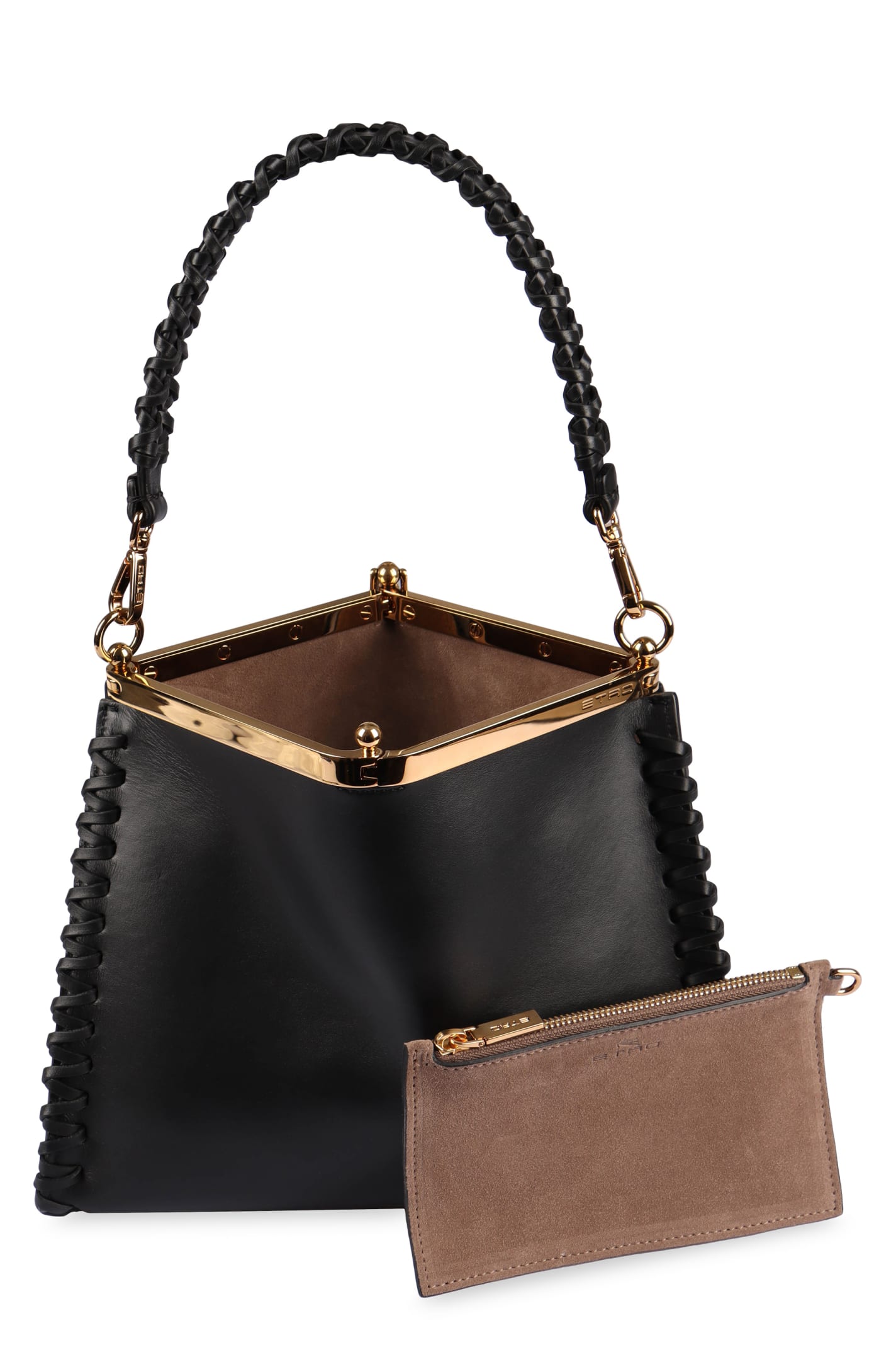 Shop Etro Vela Medium Leather Shoulder Bag In Black