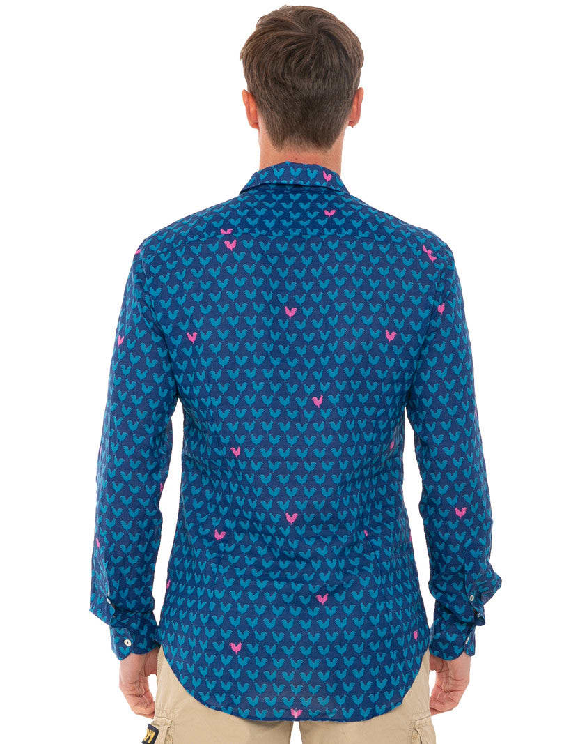 Mc2 Saint Barth Man Shirt With Rooster Print In Blue