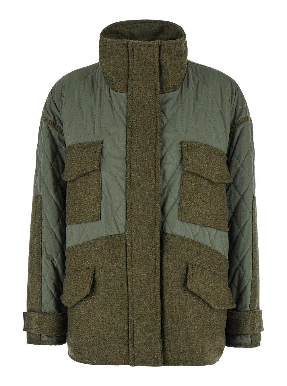 Shop Pinko Voltaire Panelled Quilted Jacket In Green