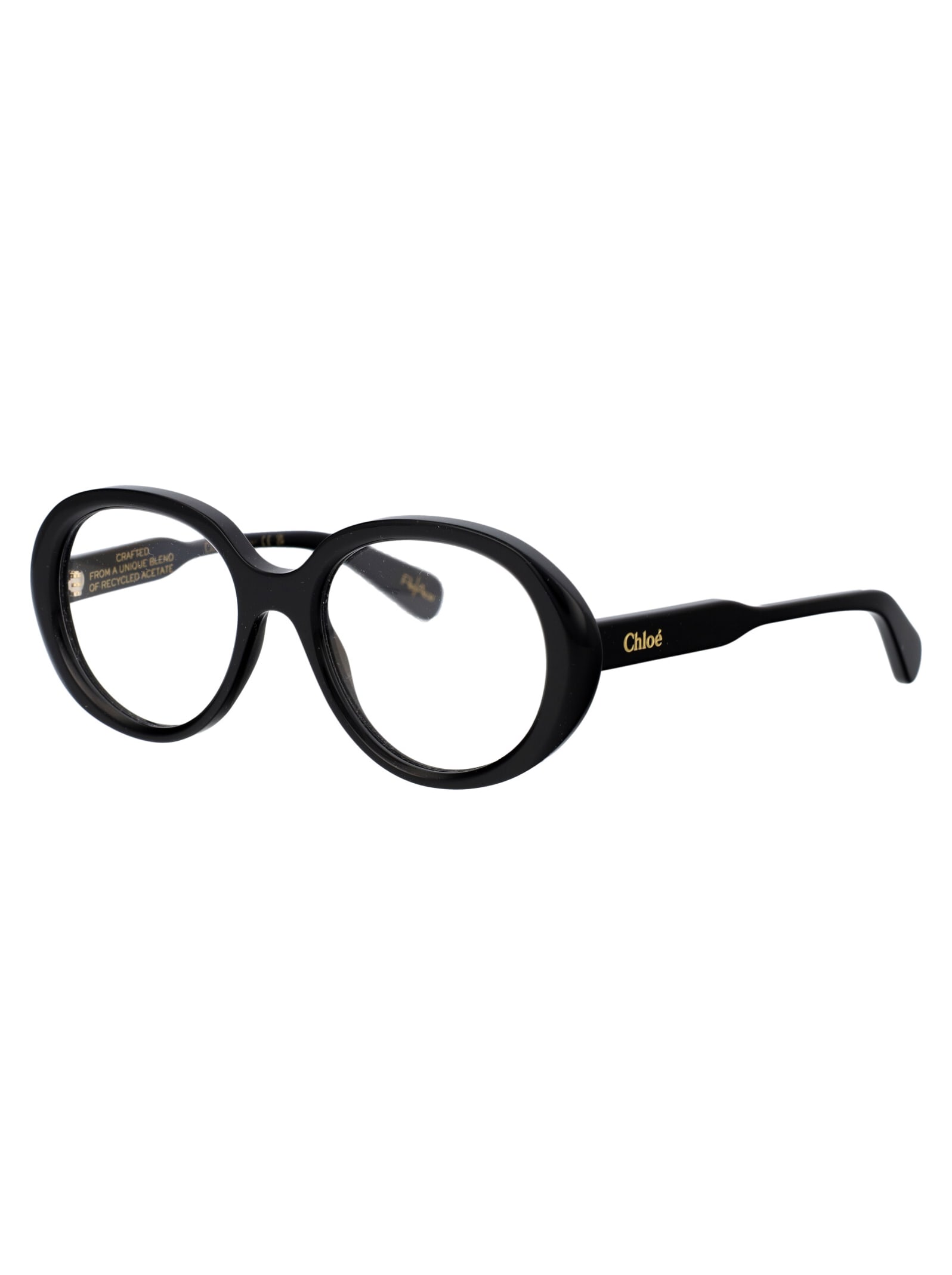 Chloé Logo-debossed Round-frame Glasses In 001 Black Black Transparent