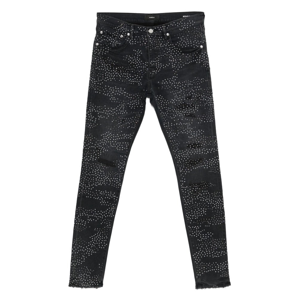 Purple Brand Embellished Distressed Denim In Black