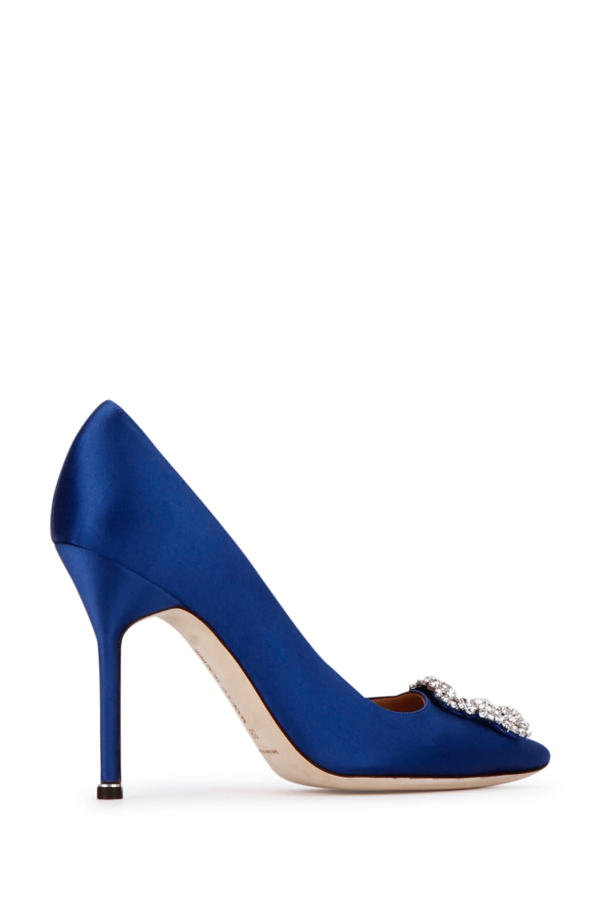 Manolo Blahnik Satin Hangisi 105 Pumps With Jewel Embellishment In Blue