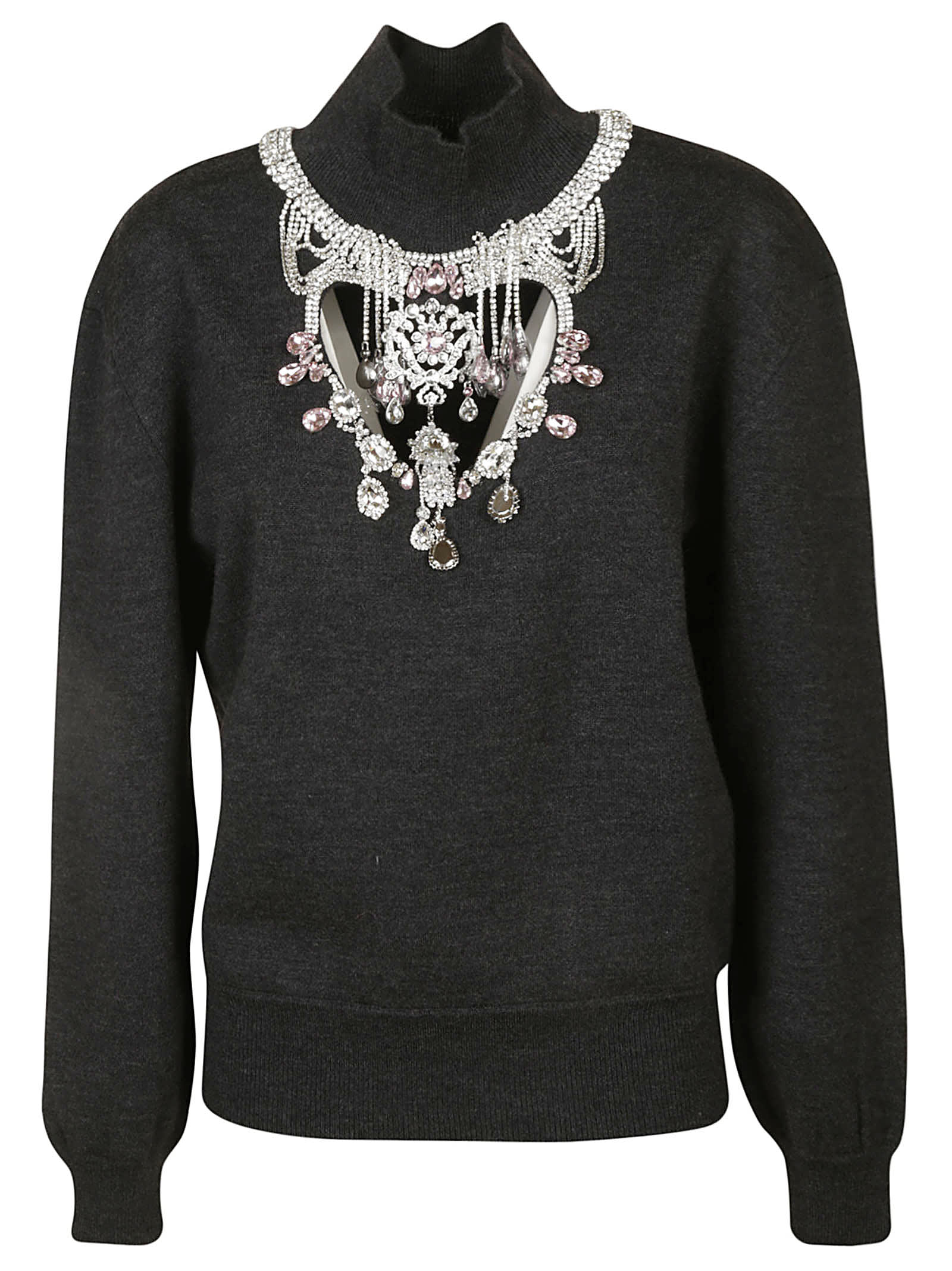 Paco Rabanne Crystal Necklace Embellished Turtleneck Sweater