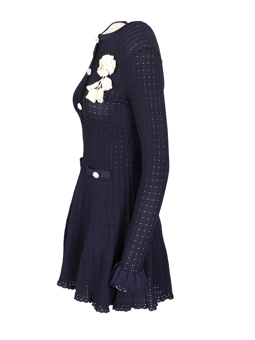 Self-portrait Openwork Knit Mini Dress In Blue