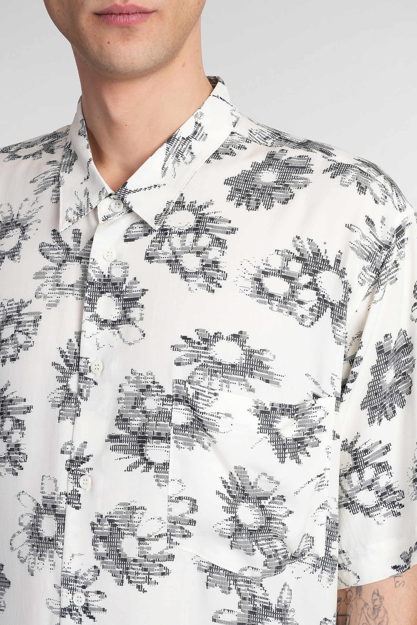 Magliano Matrix Print Viscose Bowling Shirt In Beige