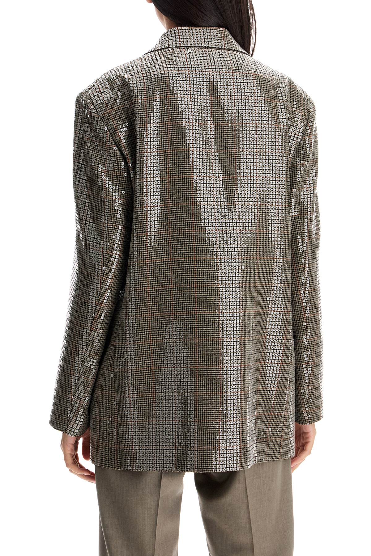 Shop Golden Goose Houndstooth Blazer With Sequins In Beige/black/savvy Red (beige)