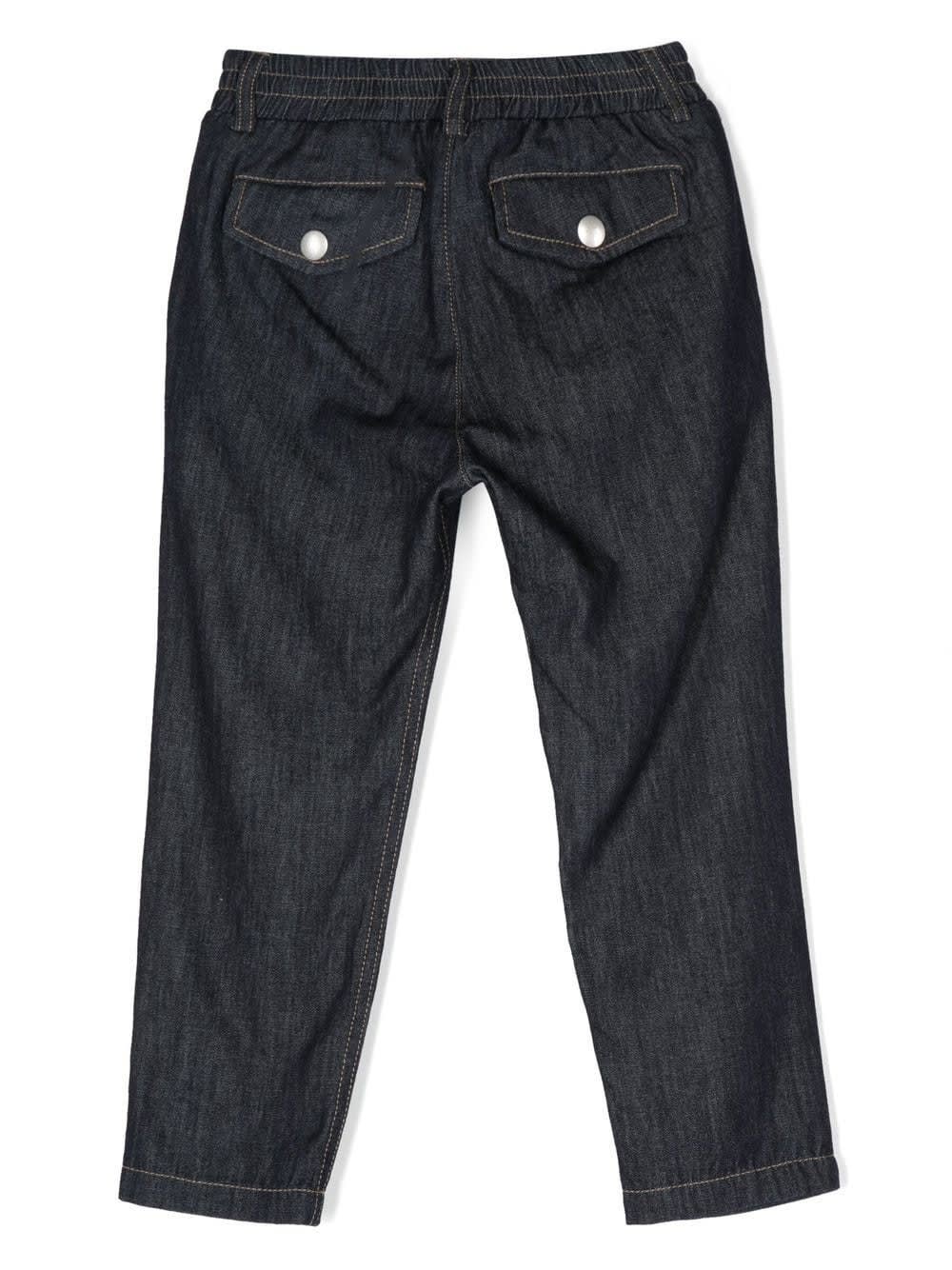 Shop Eleventy Blue Denim Drawstring Trousers