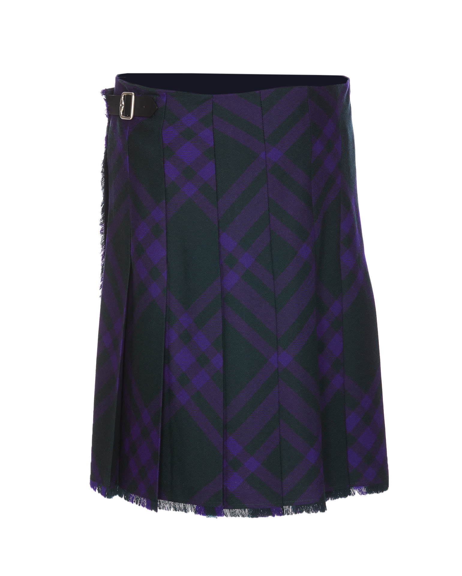 Shop Burberry Check Wool Skirt In Deep Royal