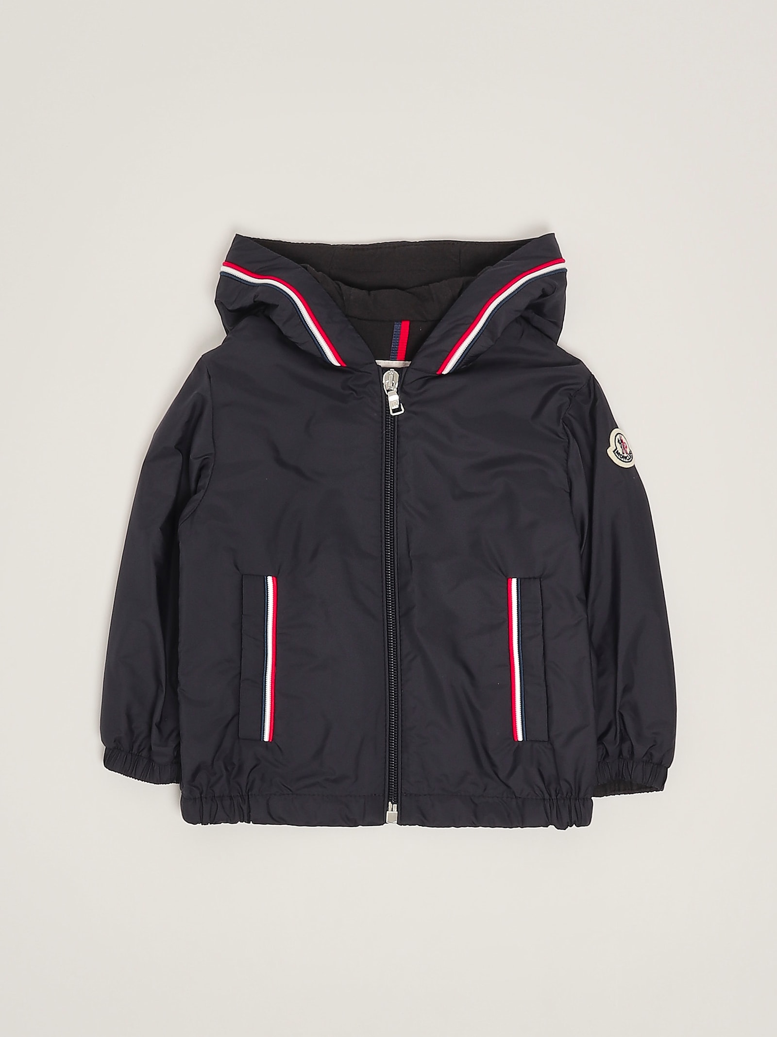 Moncler Boy's Granduc Tricolor Trim Jacket In Blu