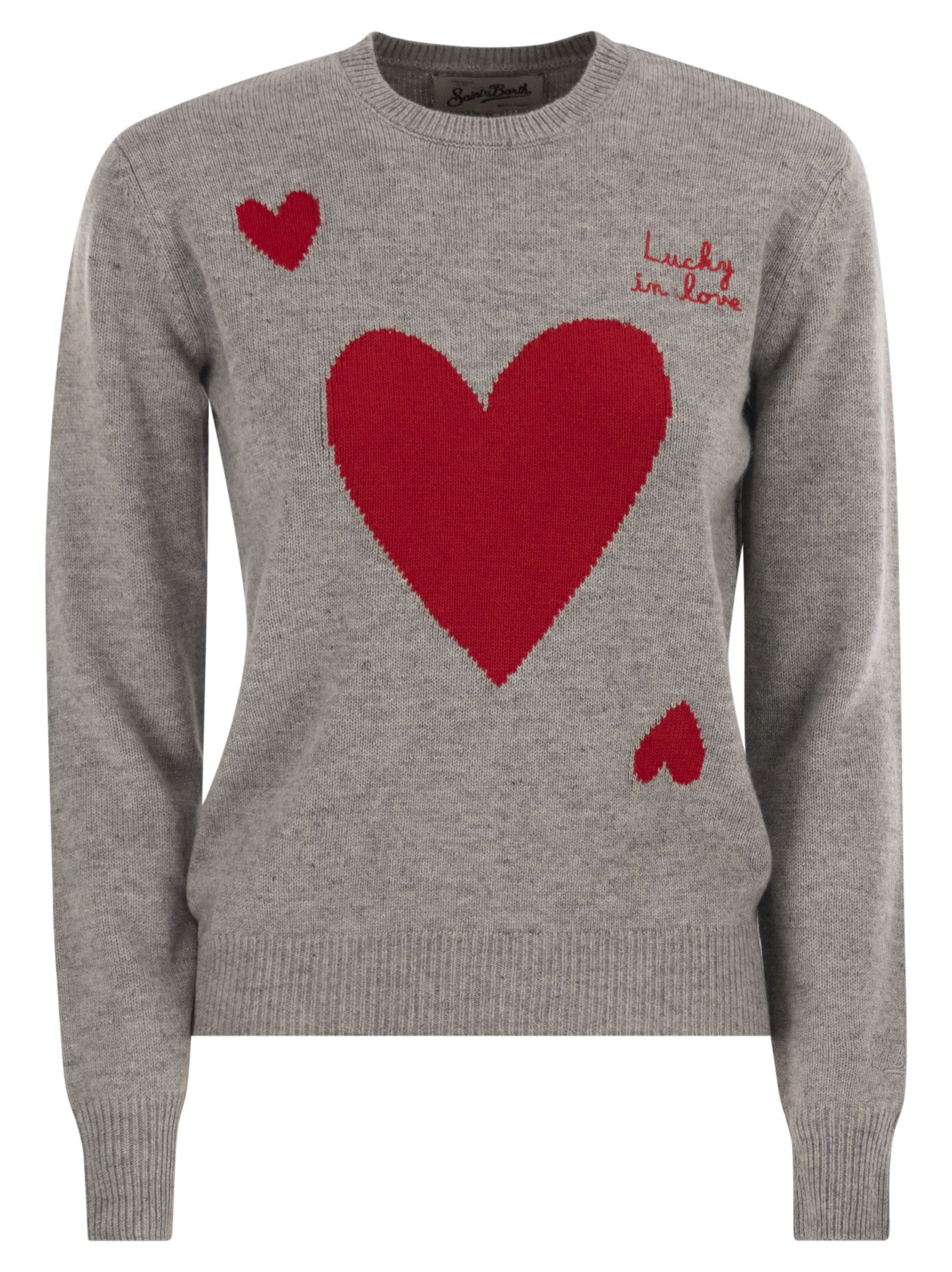 Mc2 Saint Barth Wool And Alpaca Blend Jumper With Lucky In Love Embroidery In Green