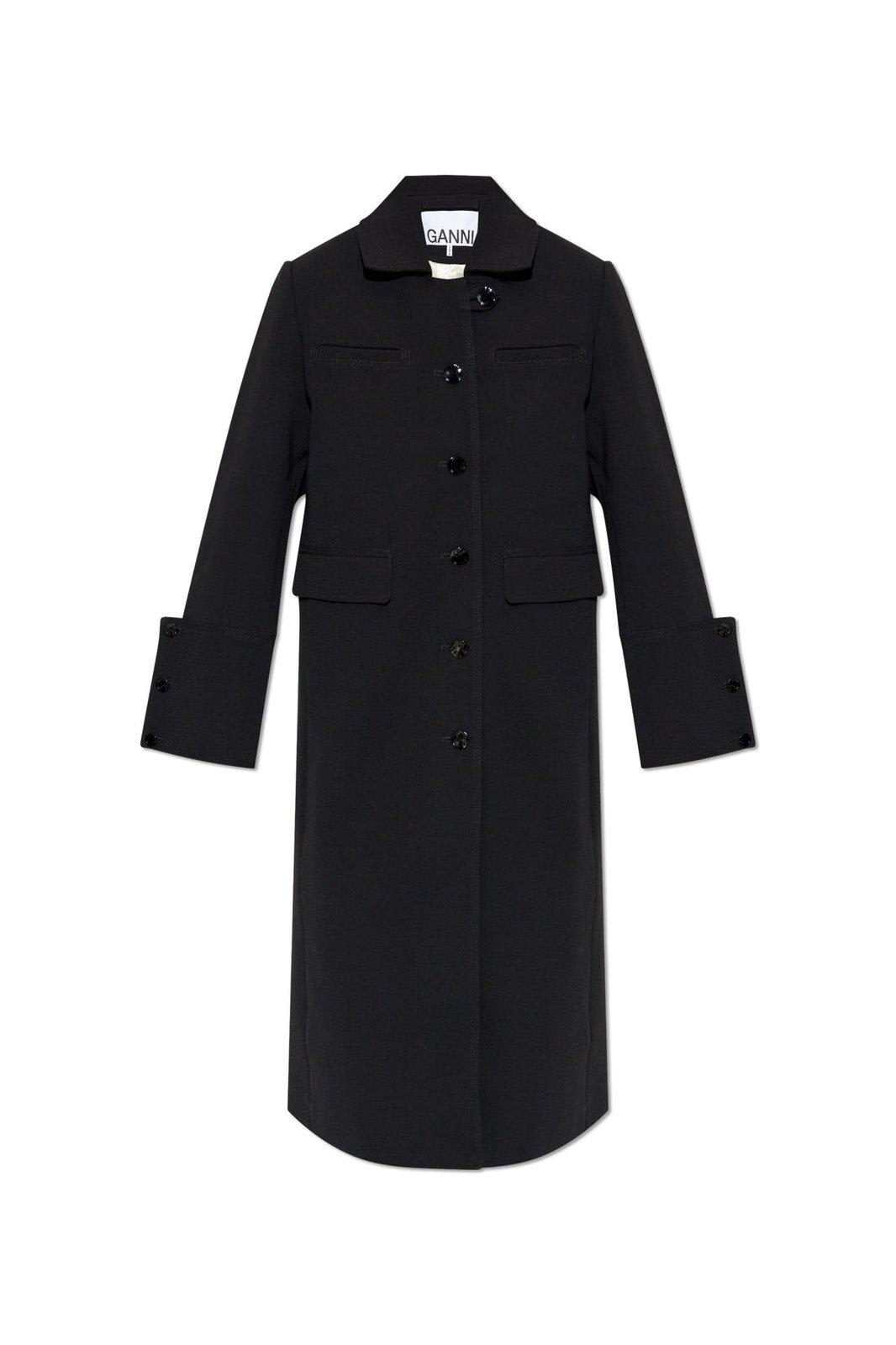 Shop Ganni Single-breasted Long Coat In Black