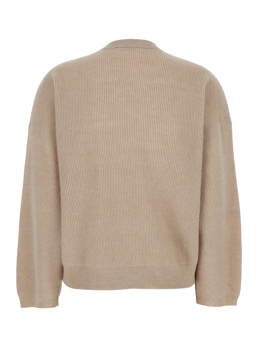 Brunello Cucinelli Grey Crewneck Sweater With Dropped Shoulders In Wool And Cotton Blend Woman In Grey
