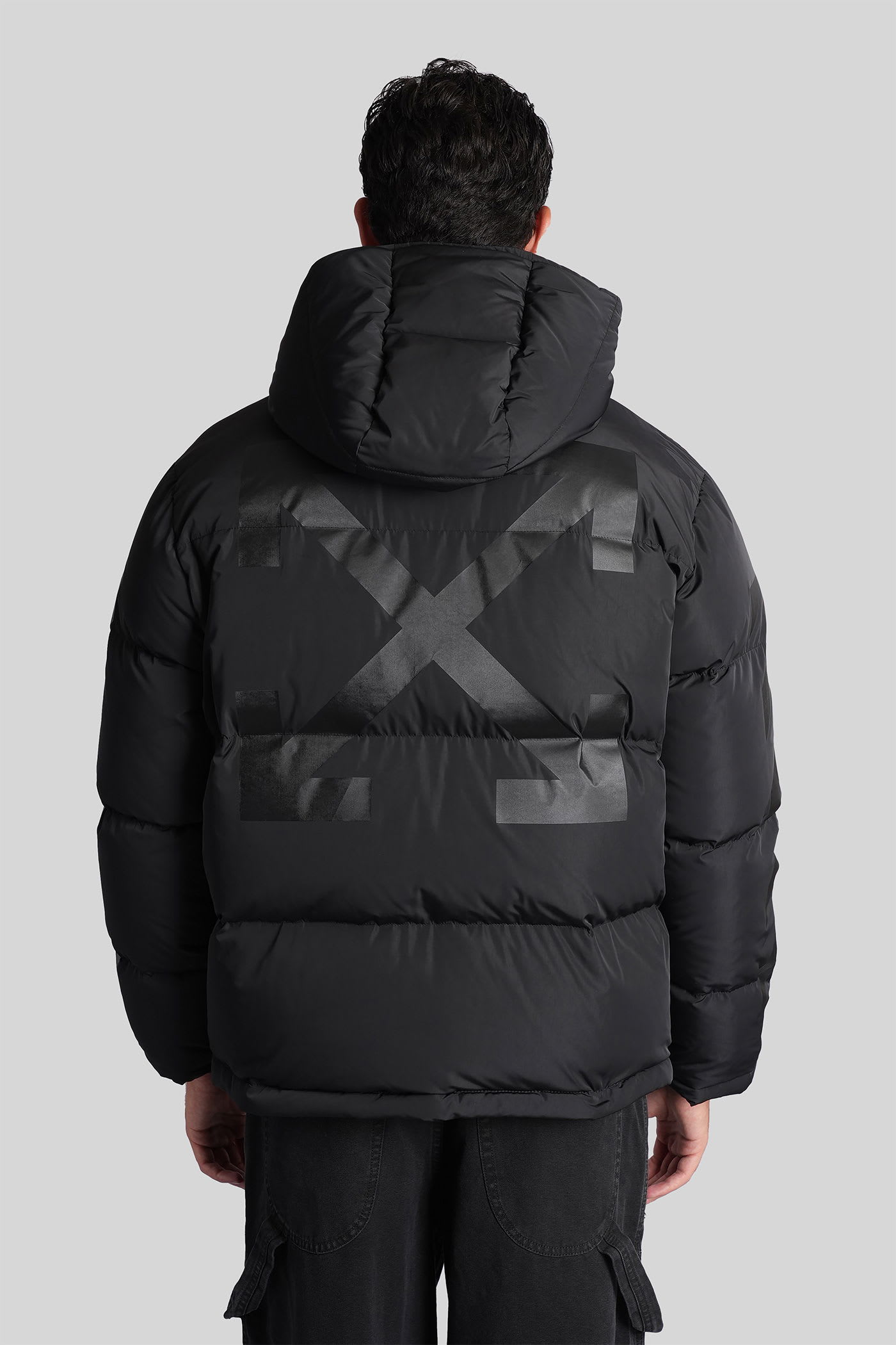 Off-white Hooded Padded Quilted Jacket Pockets In Black