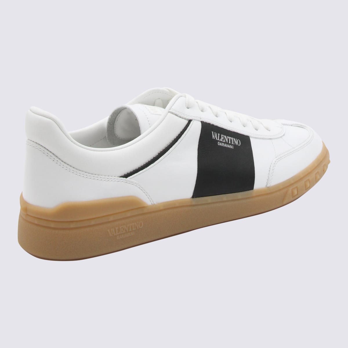 Shop Valentino White Leather And Black Sneakers