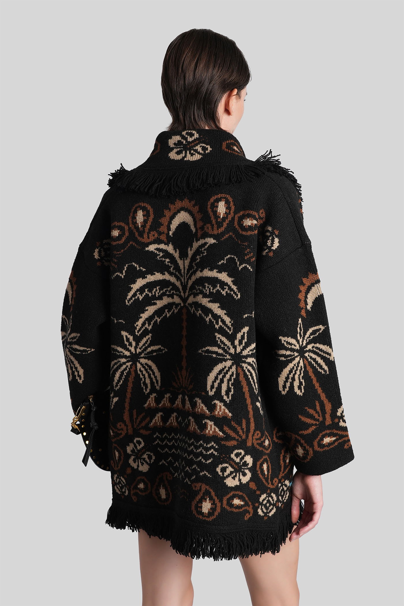 Alanui Cardigan In Multicolor Wool In Black