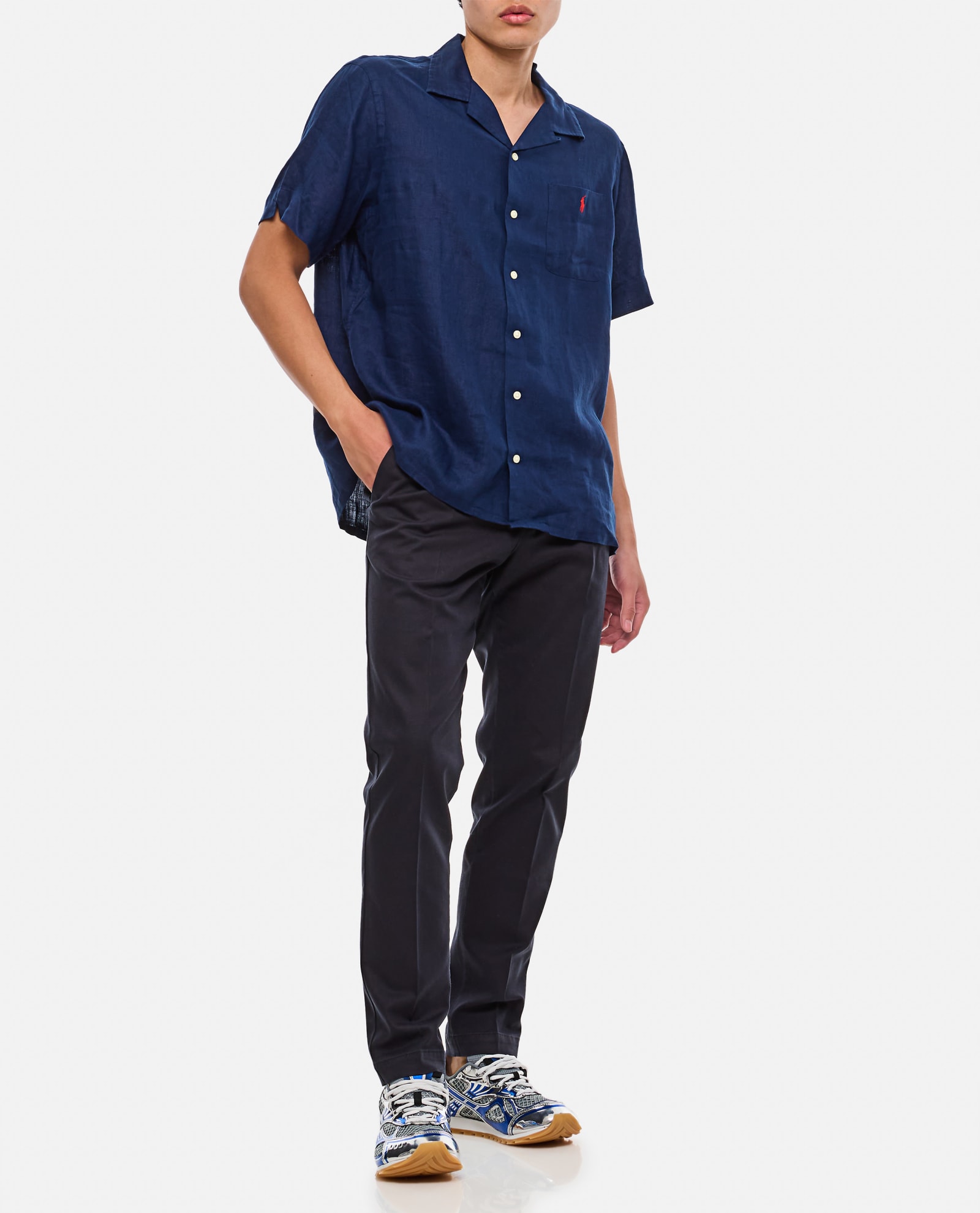 Shop Polo Ralph Lauren Linen Sport Shirt In Blue