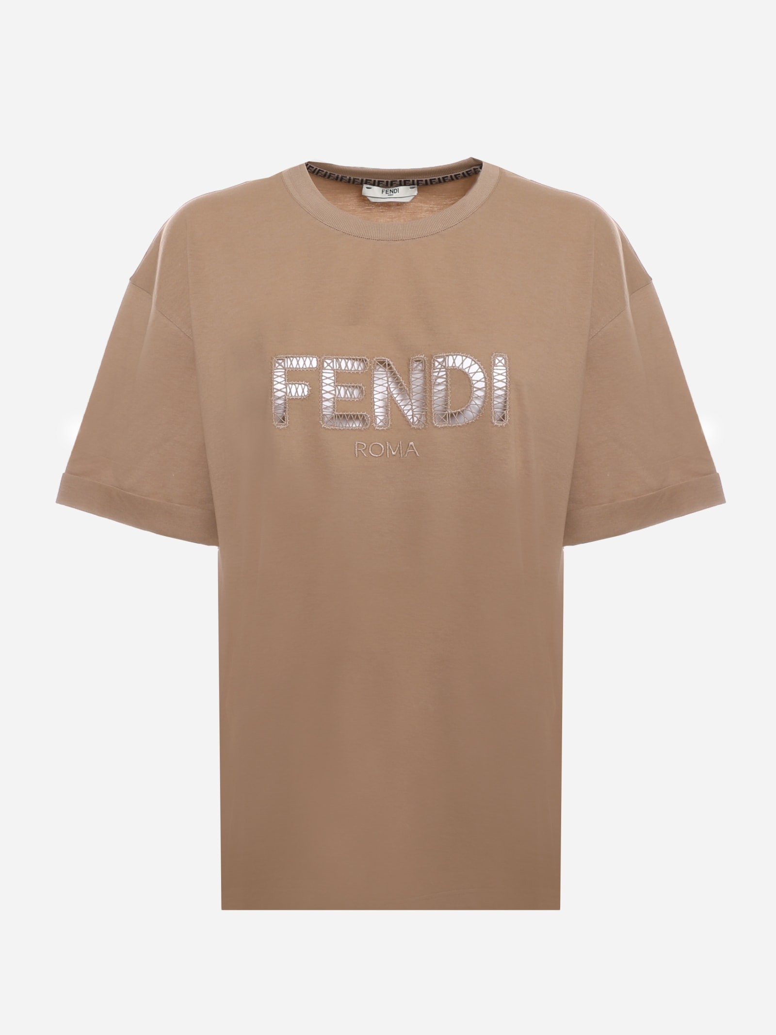 Fendi COTTON T-SHIRT WITH EMBROIDERED LOGO