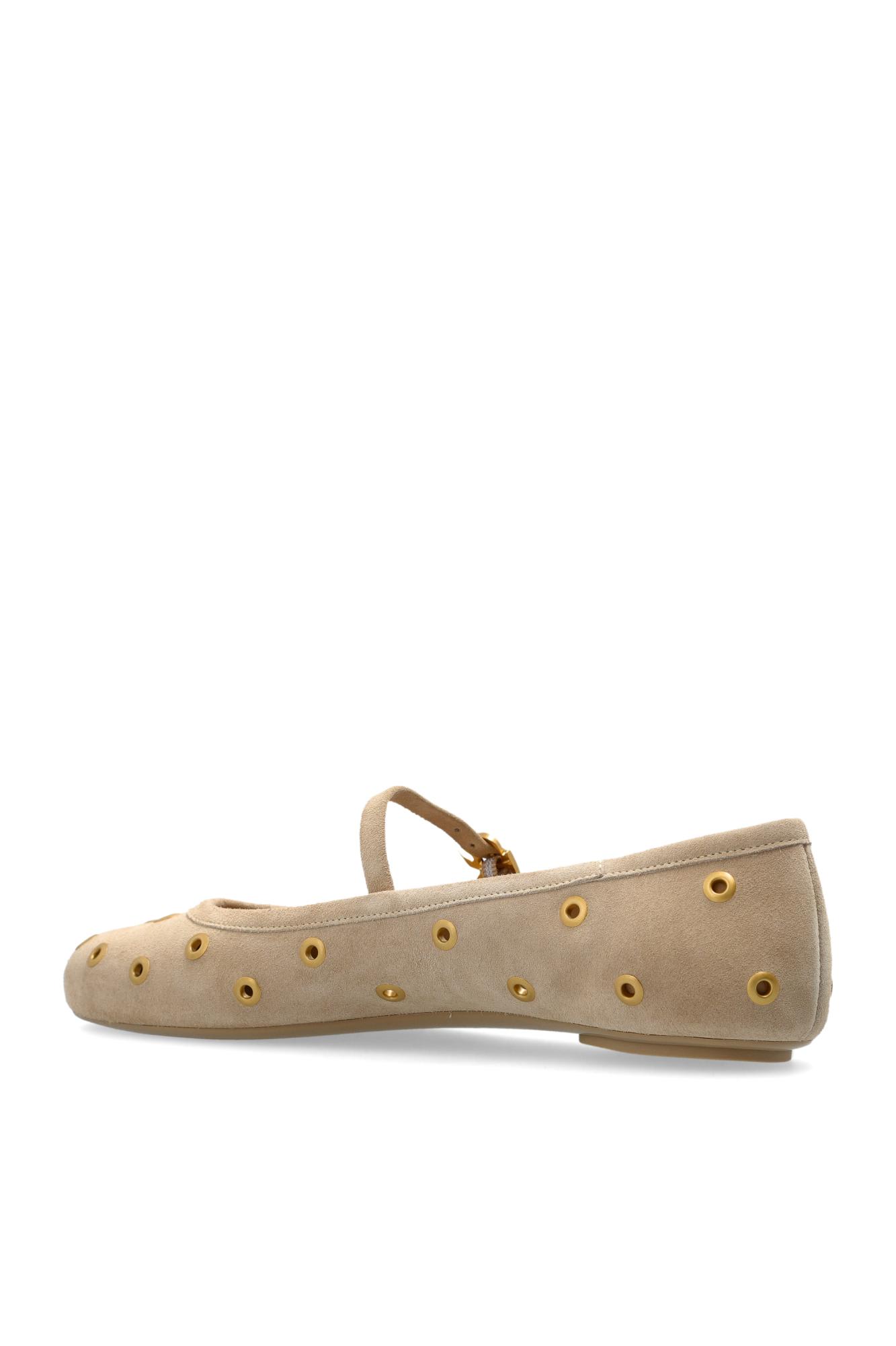 Gianvito Rossi Grommet-embellished Suede Ballet Flats In Sand Sand