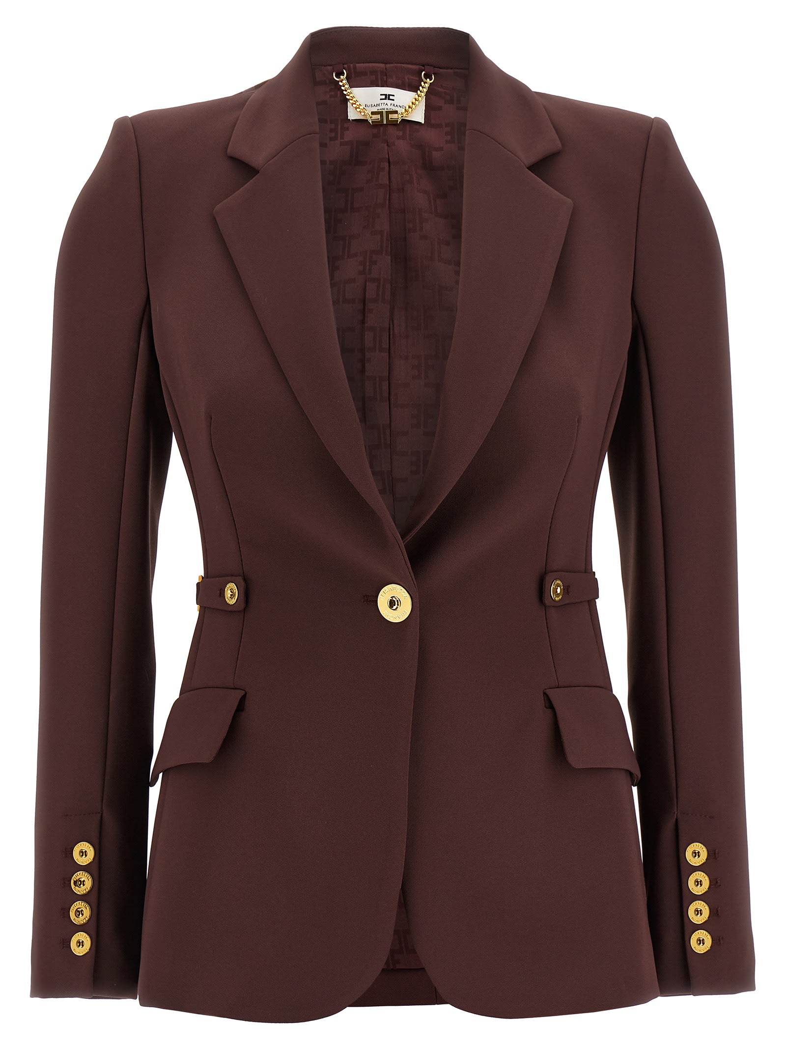 Elisabetta Franchi Burgundy Tailored Blazer With Gold Buttons And Peak Lapels In Red