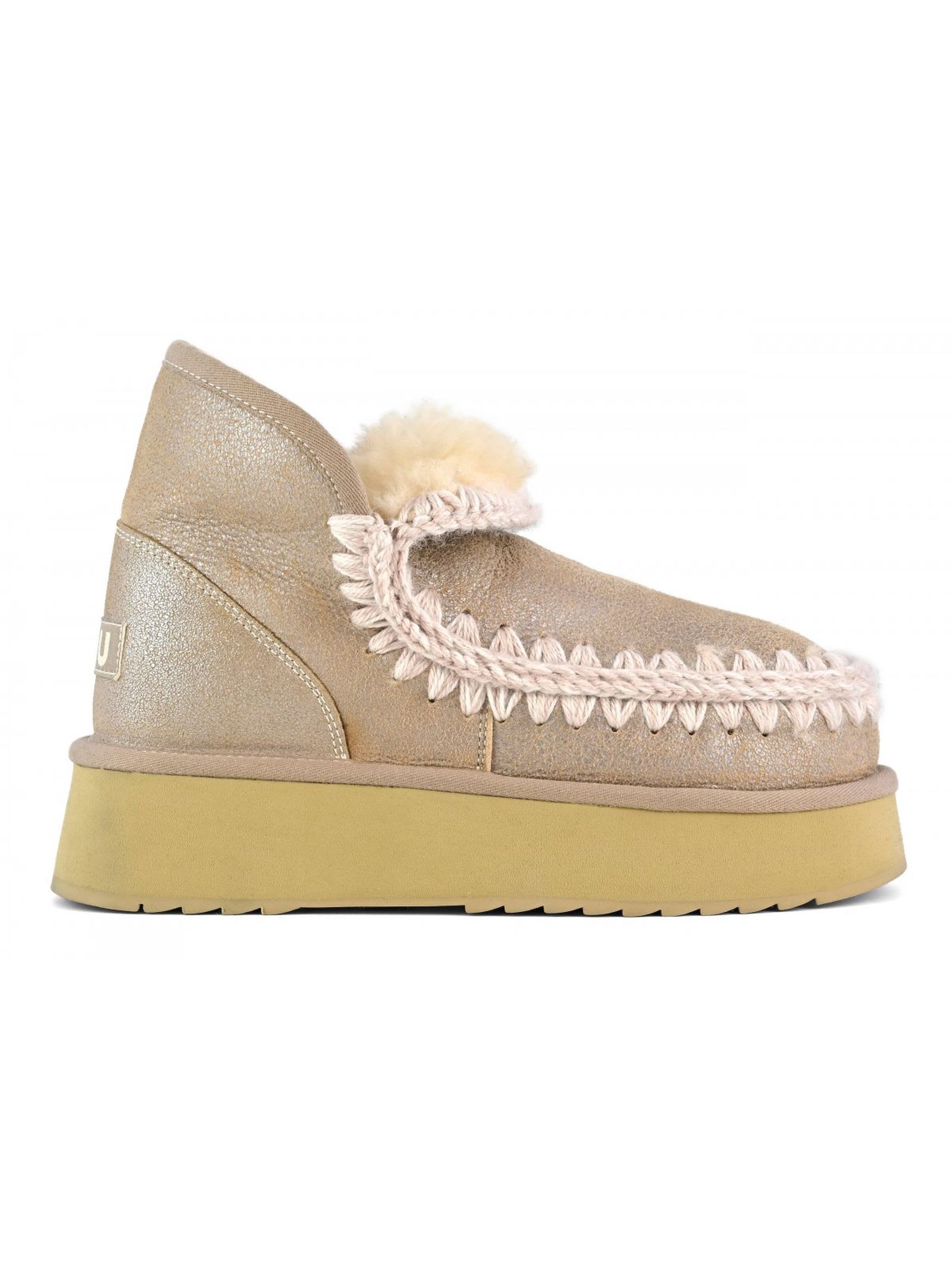 MOU MINI ESKIMO PLATFORM BOOT IN STONE METALIC 