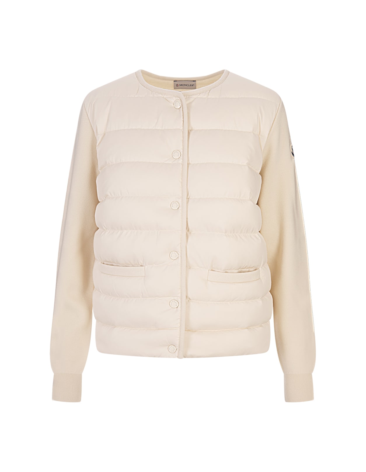 Shop Moncler White Wool Padded Cardigan