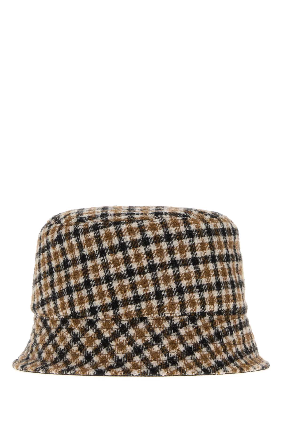 Moncler Embroidered Wool Blend Reversible Bucket Hat In Brown