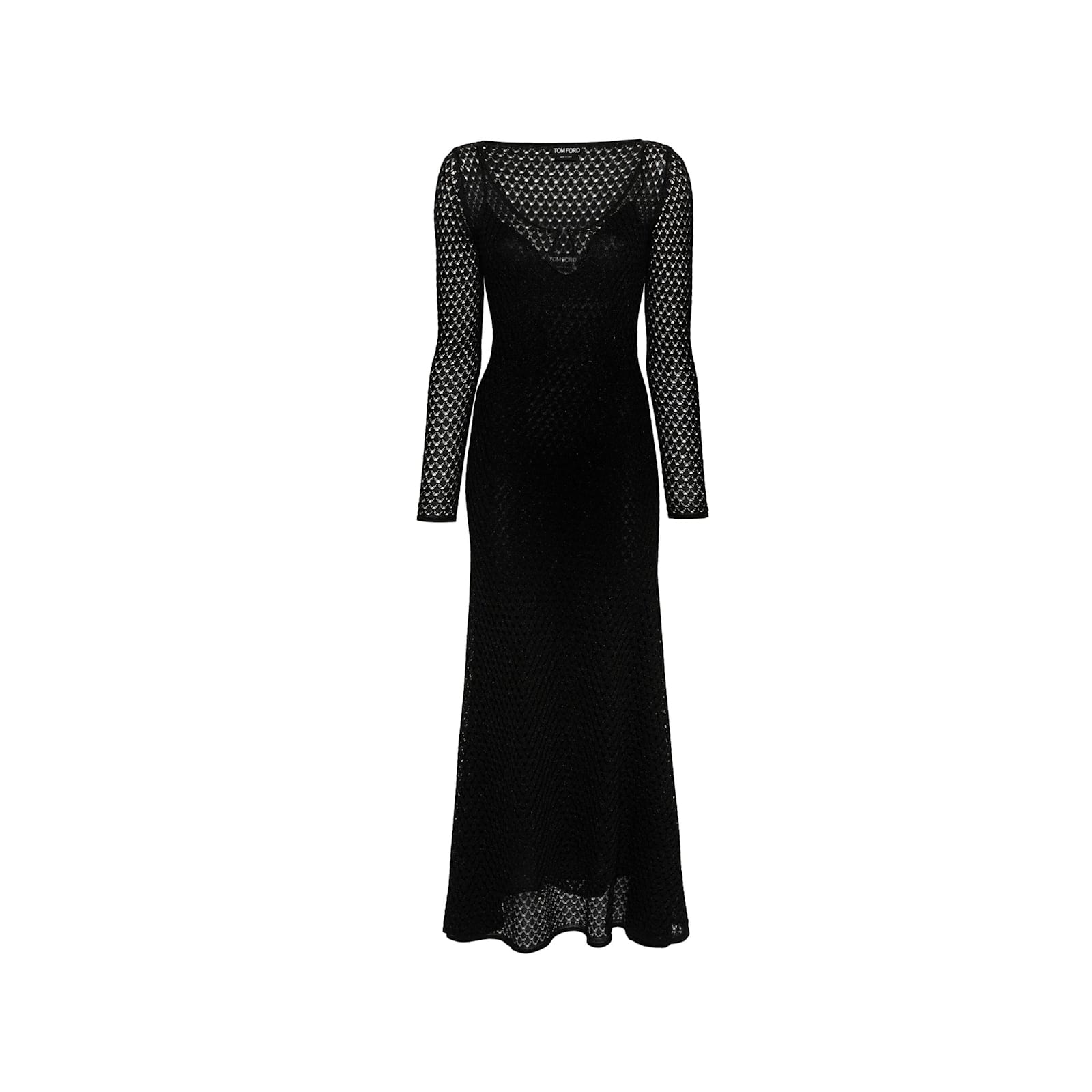 Shop Tom Ford Lurex Crochet Maxi Dress In Black