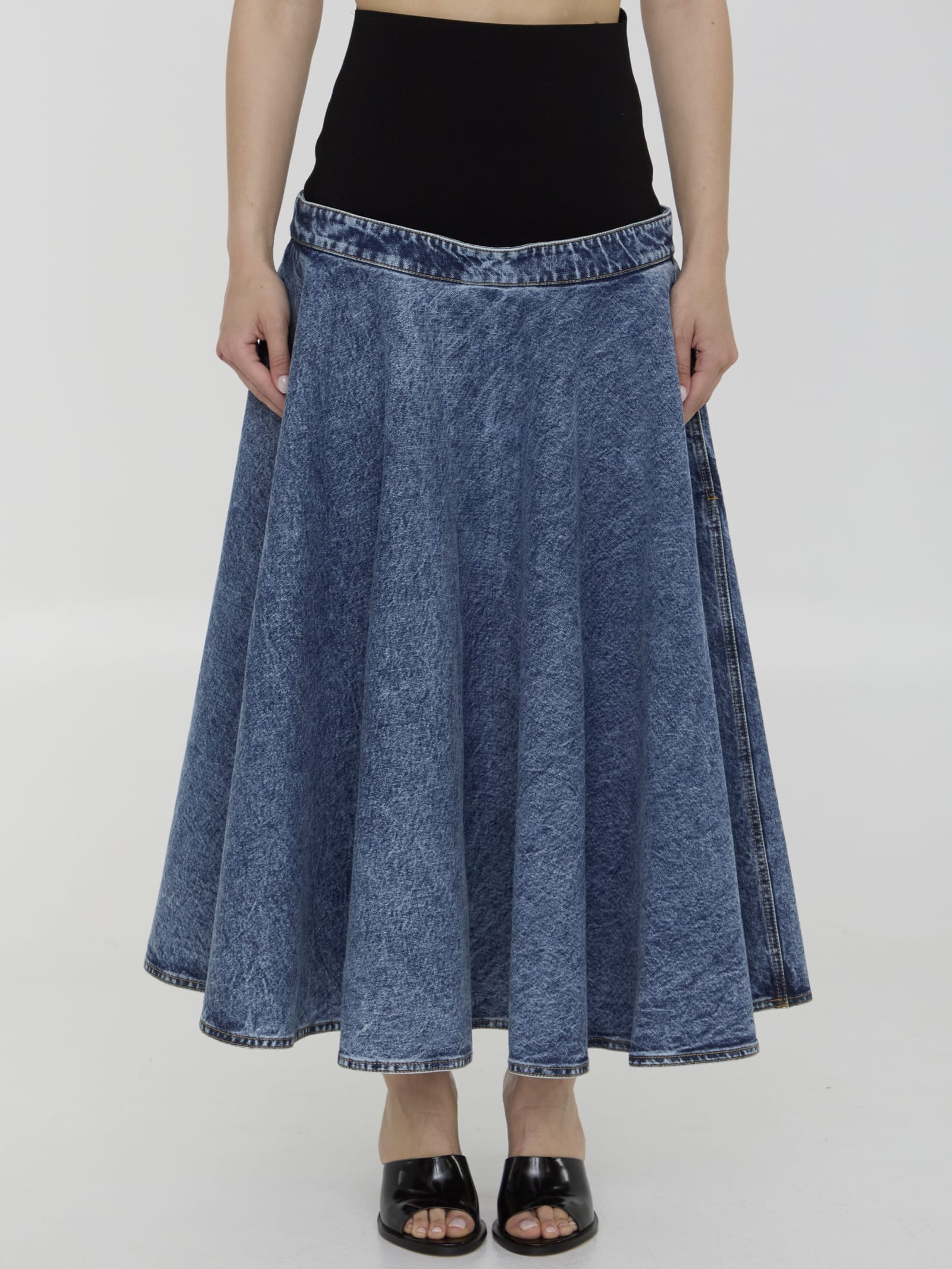 Shop Alaïa Skirt With Knit Band In Blue