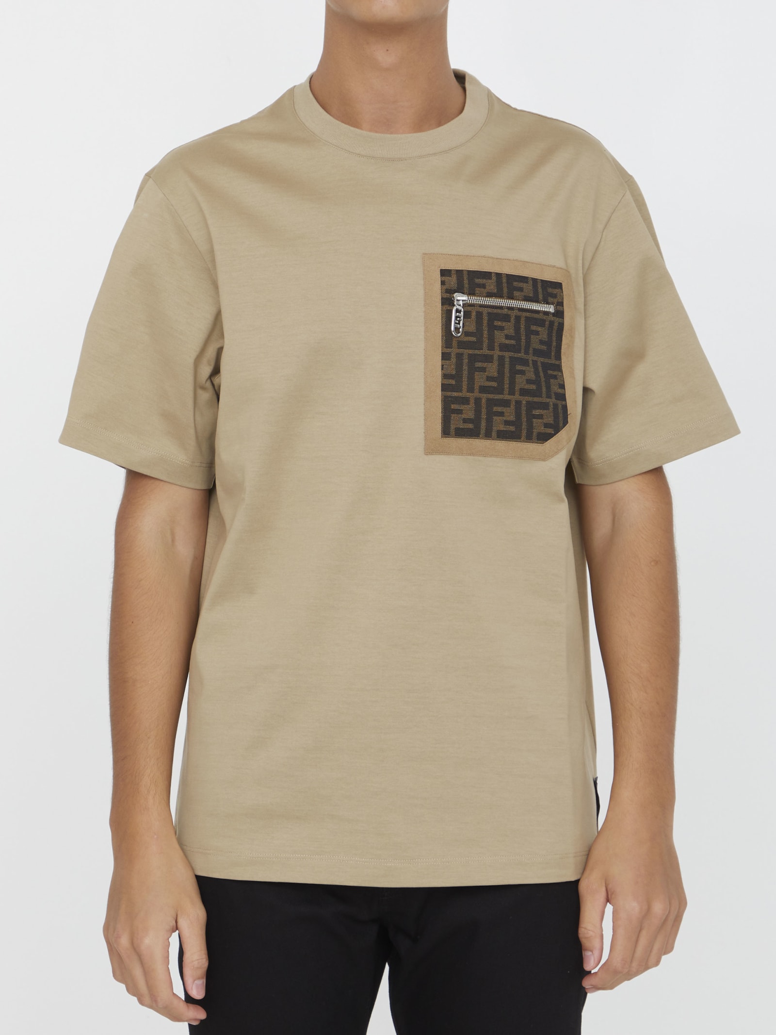 Shop Fendi Beige Jersey T-shirt