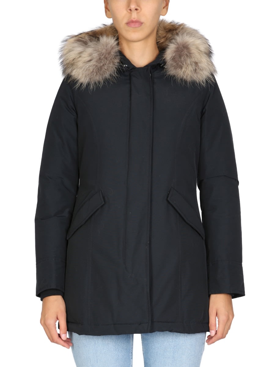 Shop Woolrich Artic Racoon Parka In Blue