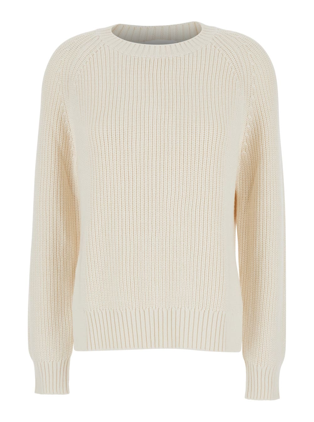 Parosh White Knit Crewneck Sweater In Cotton And Cashmere Blend Woman