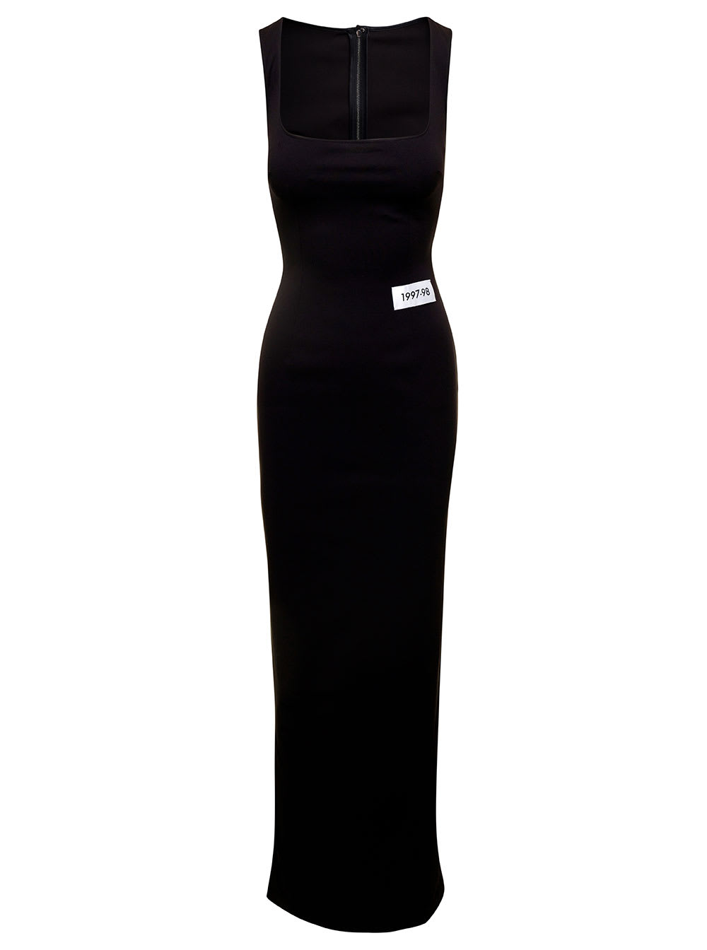 DOLCE & GABBANA BLACK FLOOR-LENGTH DRESS WITH PATCH IN RAYON WOMAN