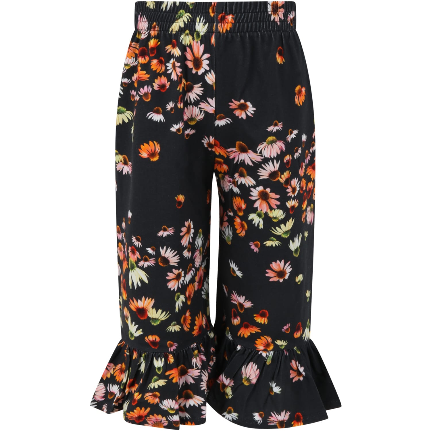 Molo Black Pants For Girl With Flowers