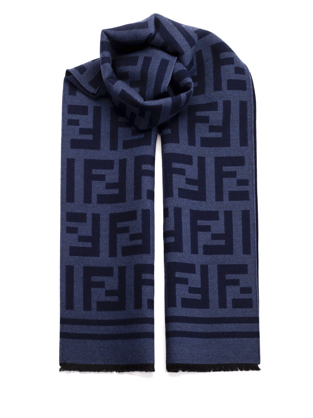 Fendi Monogram Scarf In Wool And Silk In Blue