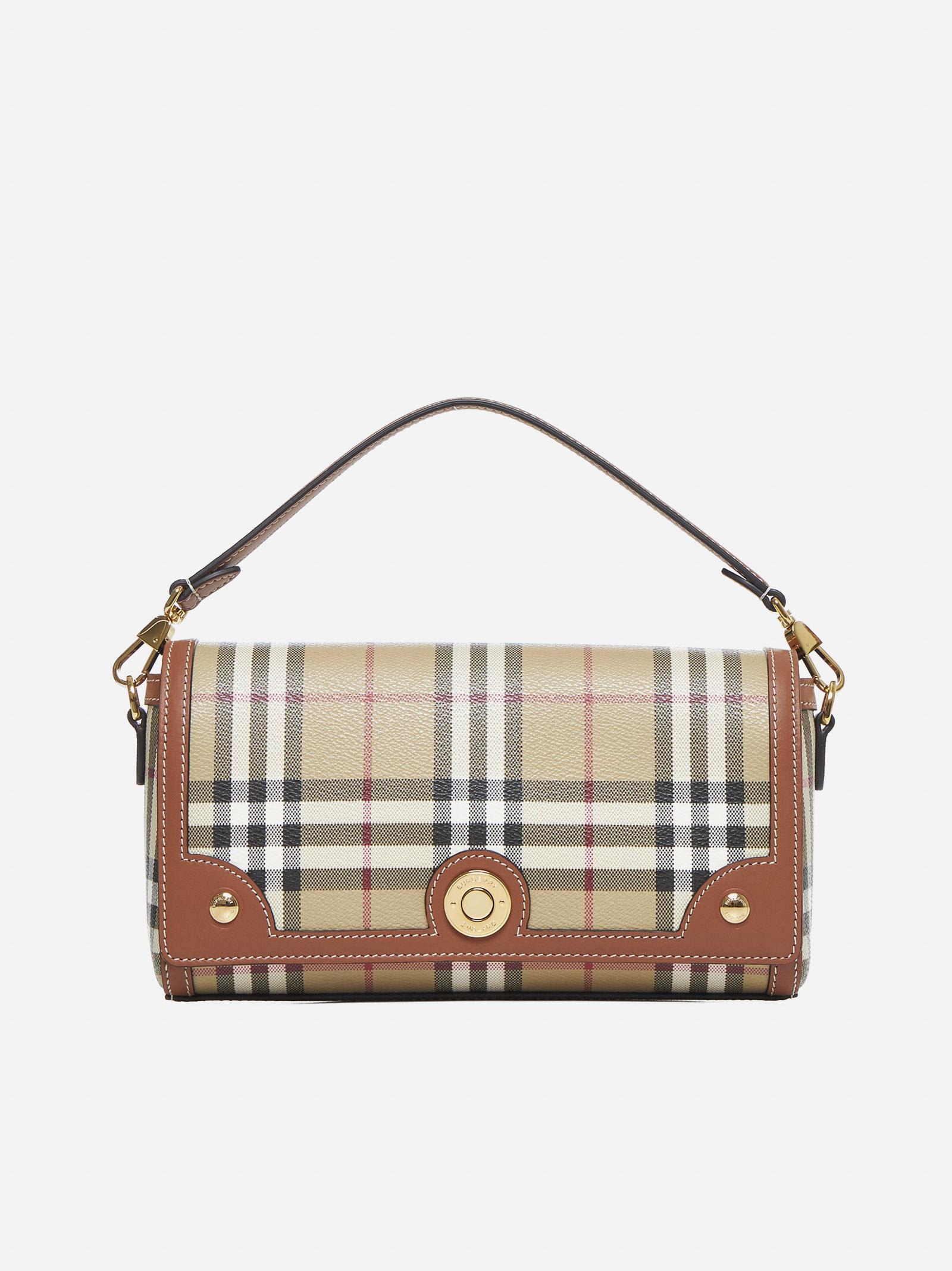 Shop Burberry Note Check Canvas Small Bag In Beige