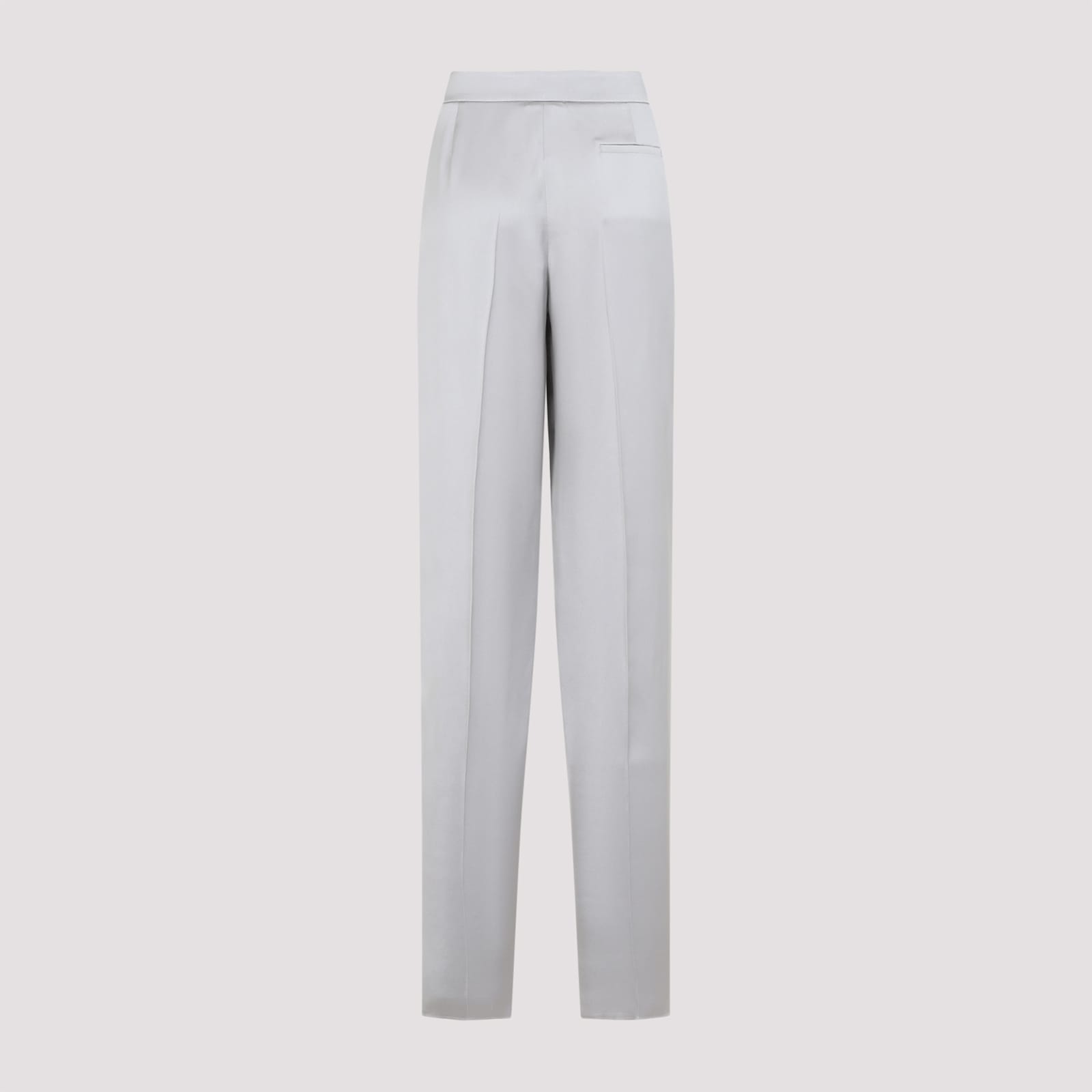 Giorgio Armani Grey Silk Satin Trousers With Double Pleats In Stone