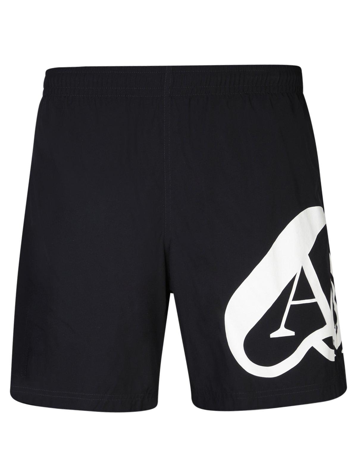 Shop Alexander Mcqueen Seal-printed Elasticated-waist Swim Shorts In Black