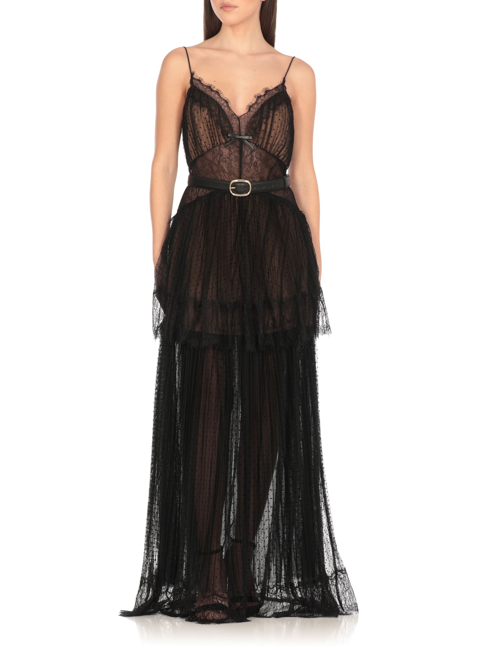 Self-portrait Sheer Tiered Lace-trimmed Maxi Dress