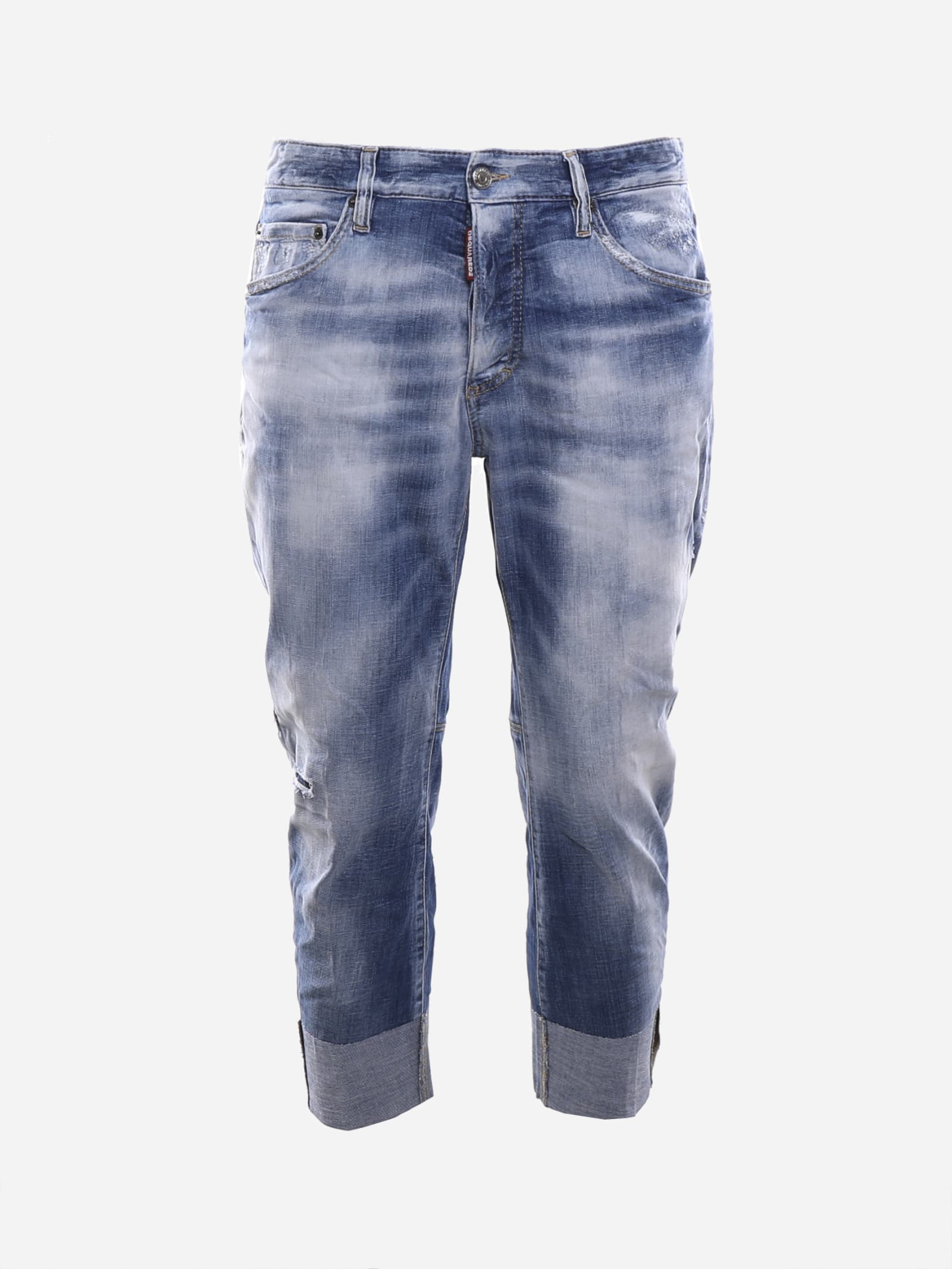 DSQUARED2 FADED-EFFECT STRETCH COTTON JEANS WITH TURN-UPS,S71LB0900 S30342470