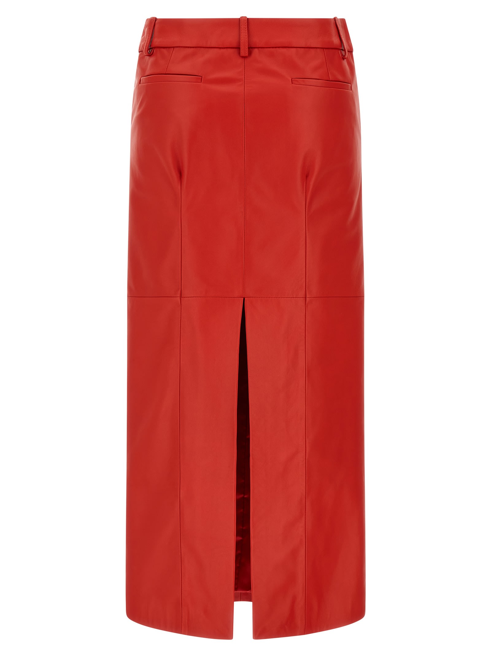Armarium Leather Column Skirt In Red