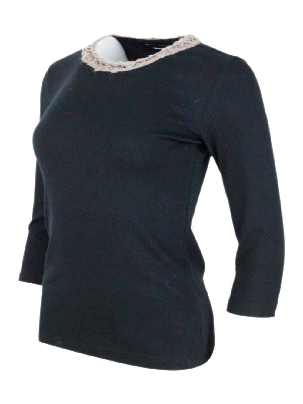 Fabiana Filippi Three-quarter Sleeve Embellished Neckline Top In Black