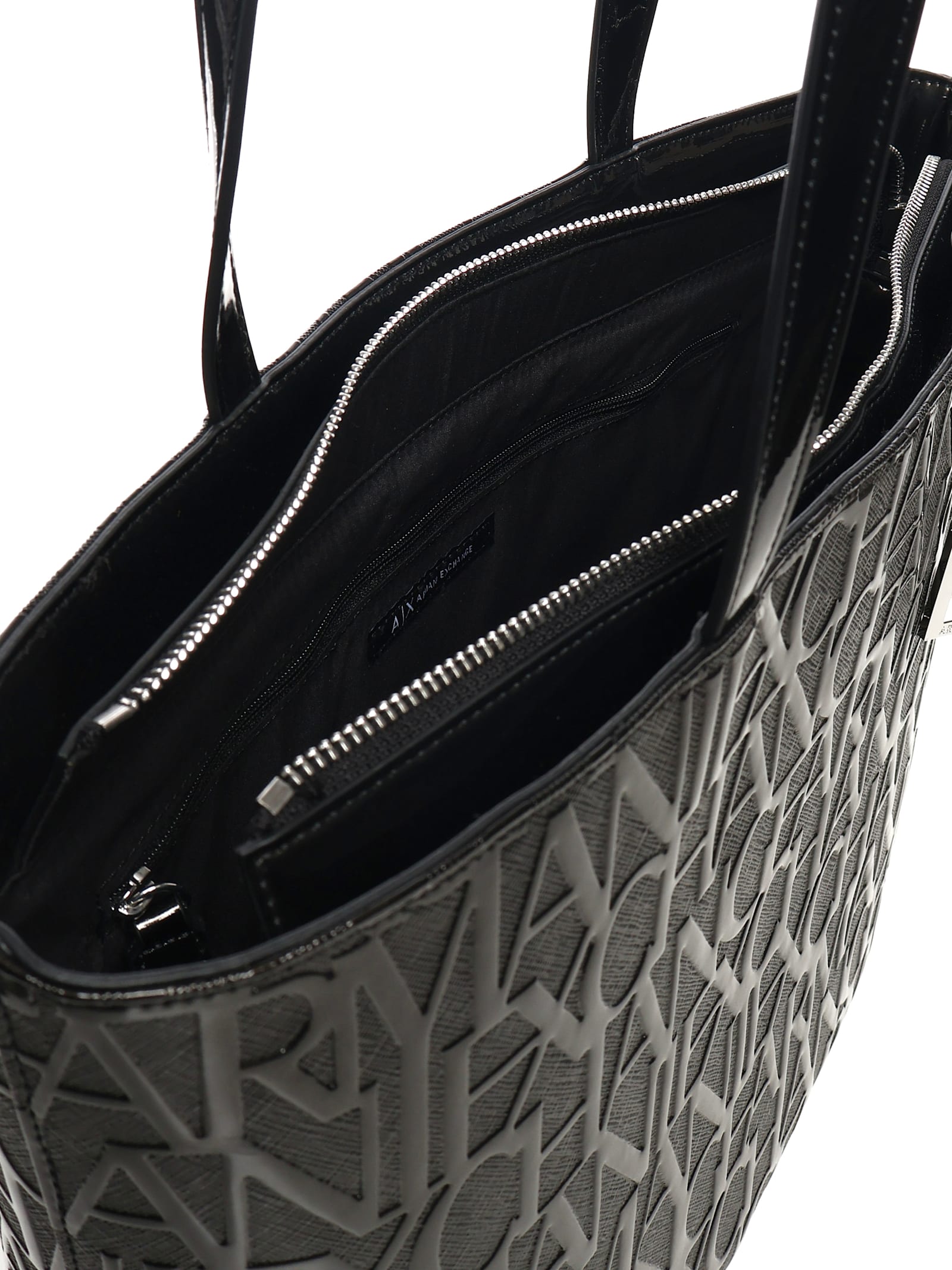 Armani Exchange Shopper Bag With All-over Logo In Black