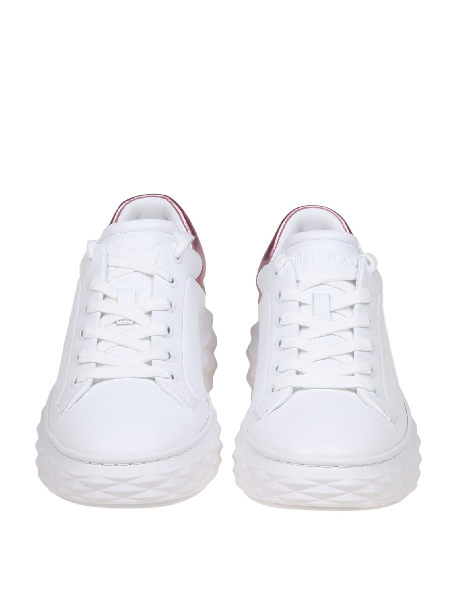 Shop Jimmy Choo Diamond Maxi Sneakers In White And Pink Leather In White/pink