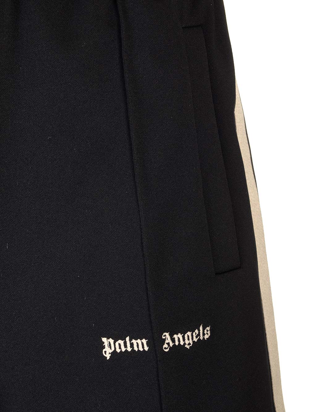 Shop Palm Angels Shorts With Logo And Side Bands In Black/off-white