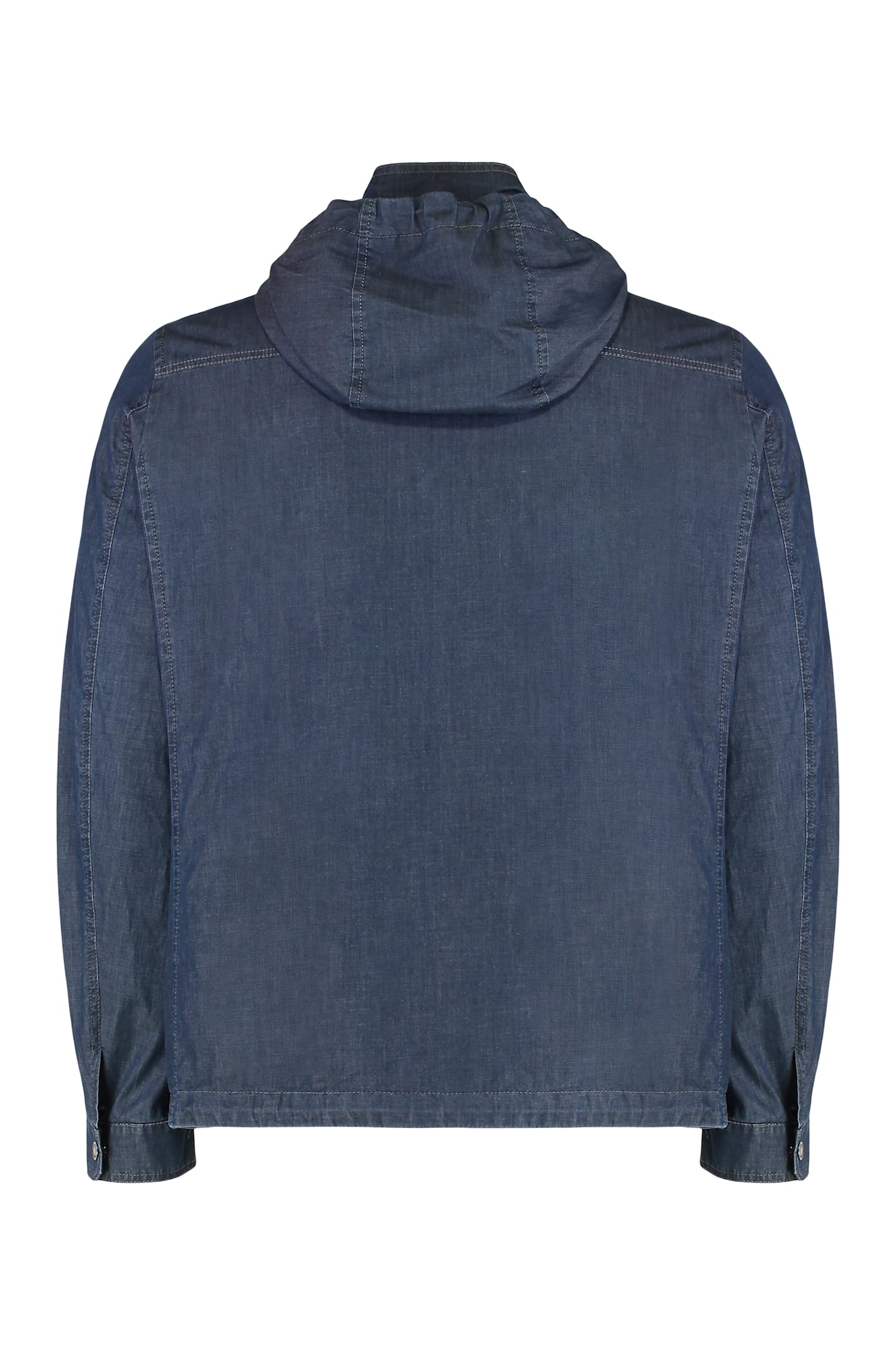 Moorer Hooded Denim Jacket In Blue