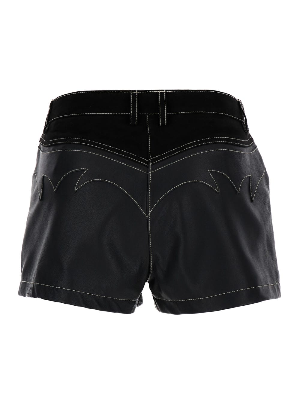Shop Pinko Black Shorts With Piercing Details In Leather And Suede Woman