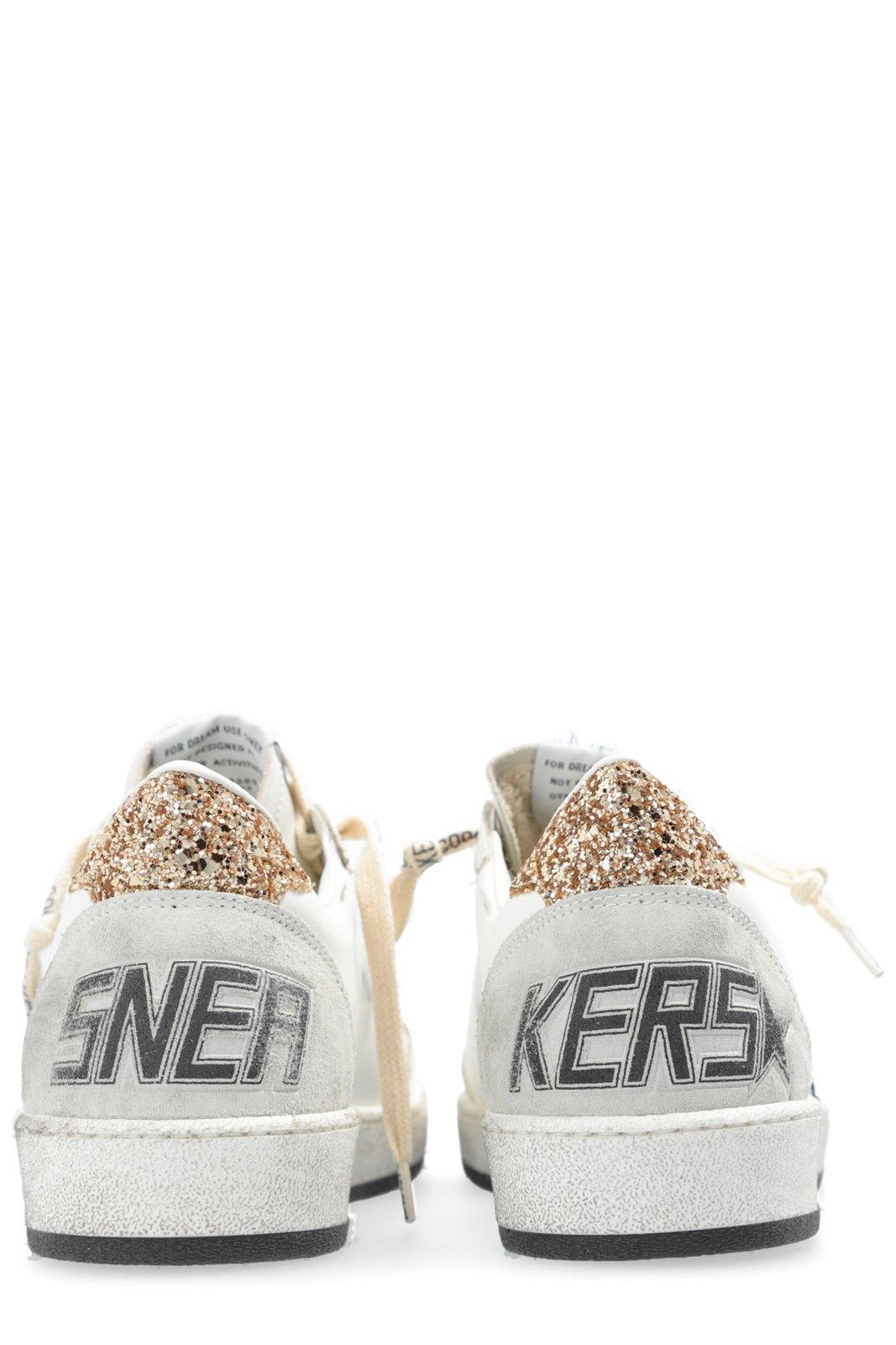 Golden Goose Ballstar Leather Upper And Toe Glitter Star And Heel Suede Spur Shoes In White/black