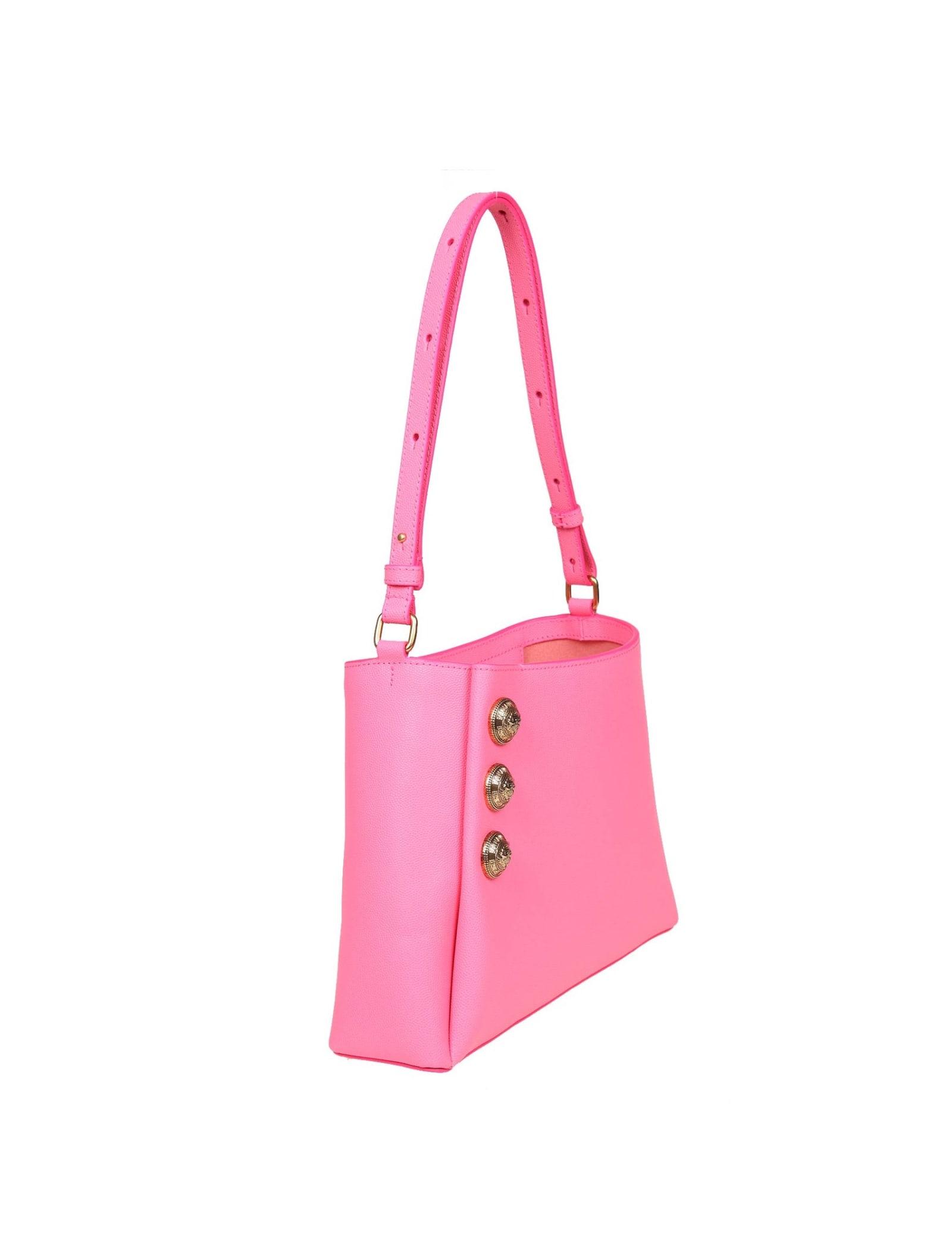 Shop Balmain Emblem Shoulder Bag In Pink Leather In Rosa Big Buble