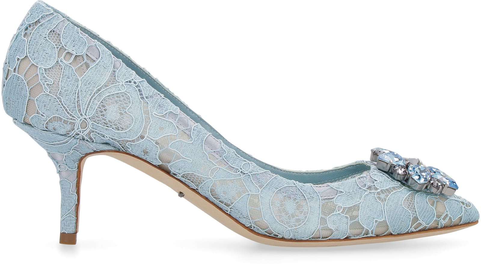 Shop Dolce & Gabbana Bellucci Lace Pump In Light Blue