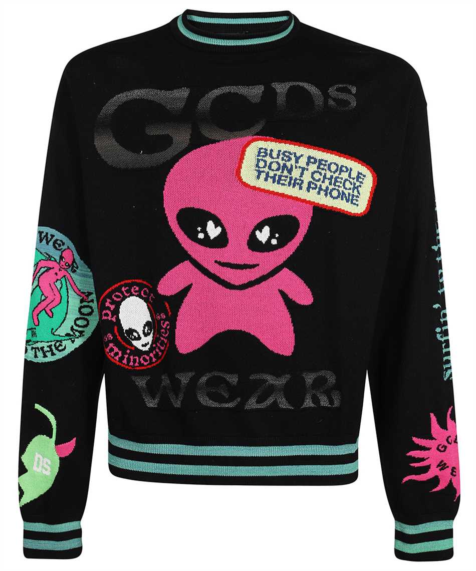 Gcds Alien-graphic Crew-neck Sweatshirt In Black